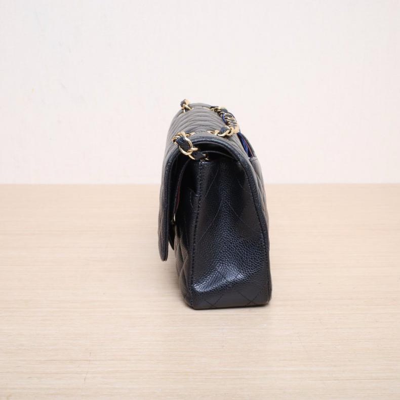 CHANEL(香奈兒) CF 口蓋包 中號 25.5cm 黑色 荔枝 28開 金扣-1