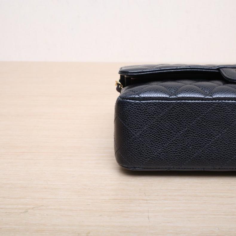 CHANEL(香奈兒) CF 口蓋包 中號 25.5cm 黑色 荔枝 28開 金扣-3