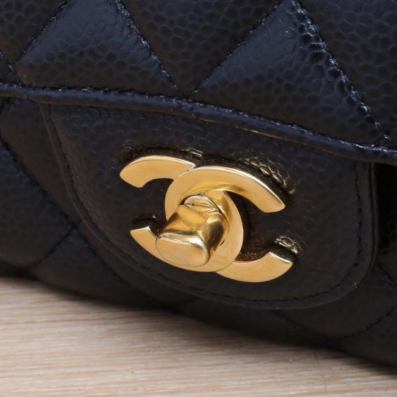 CHANEL(香奈兒) CF 口蓋包 中號 25.5cm 黑色 荔枝 28開 金扣-5