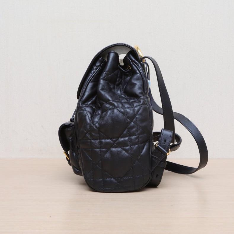 DIOR(迪奧) 2025早春系列 Caro 中號 雙肩包 超大藤格紋 黑色 金扣 2024 羊皮革-1