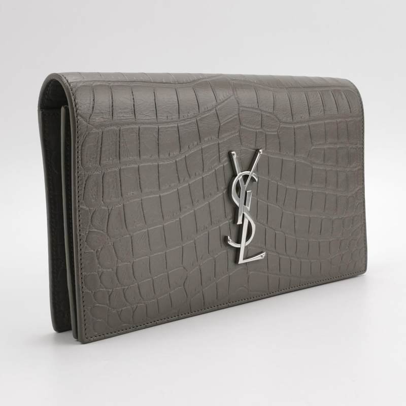Saint Laurent 牛皮 純色 鱷魚 壓花 YSL標誌 翻蓋 手拿包-1