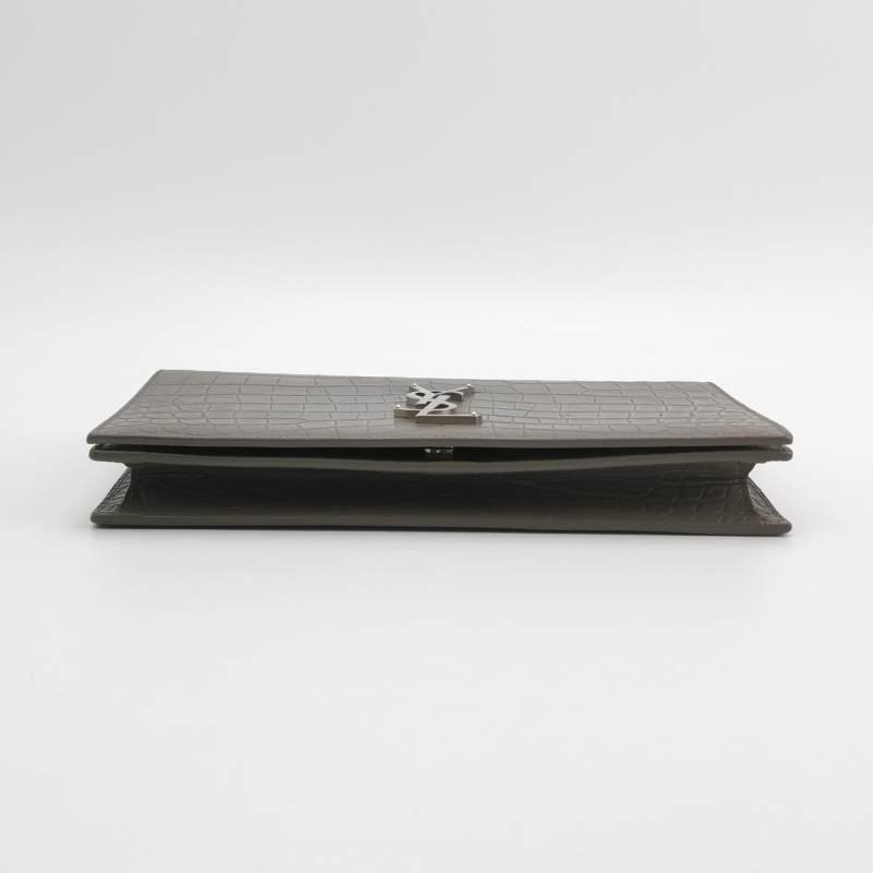Saint Laurent 牛皮 純色 鱷魚 壓花 YSL標誌 翻蓋 手拿包-4