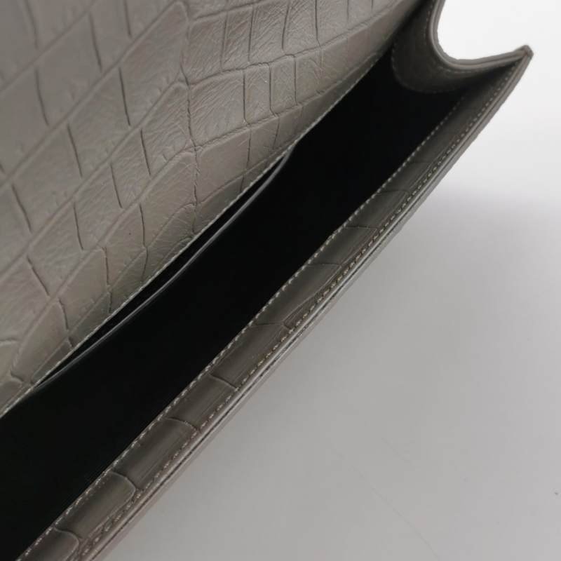Saint Laurent 牛皮 純色 鱷魚 壓花 YSL標誌 翻蓋 手拿包-5