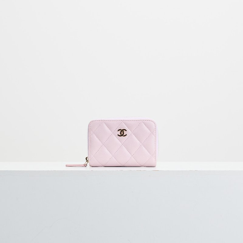 二手Chanel 新款拉鍊零錢包/粉色金釦-0