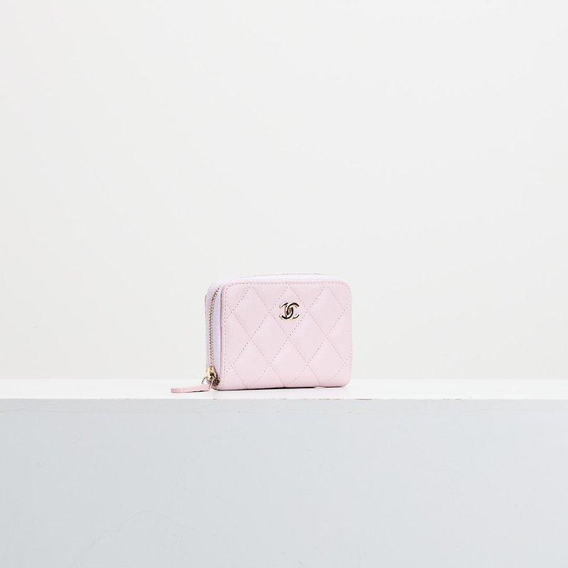 二手Chanel 新款拉鍊零錢包/粉色金釦-1