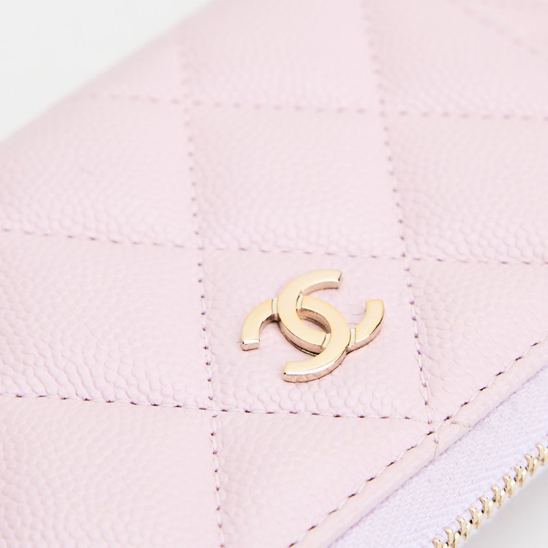二手Chanel 新款拉鍊零錢包/粉色金釦-4