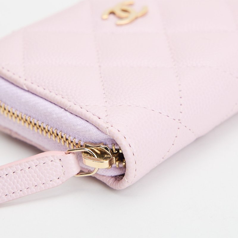 二手Chanel 新款拉鍊零錢包/粉色金釦-7