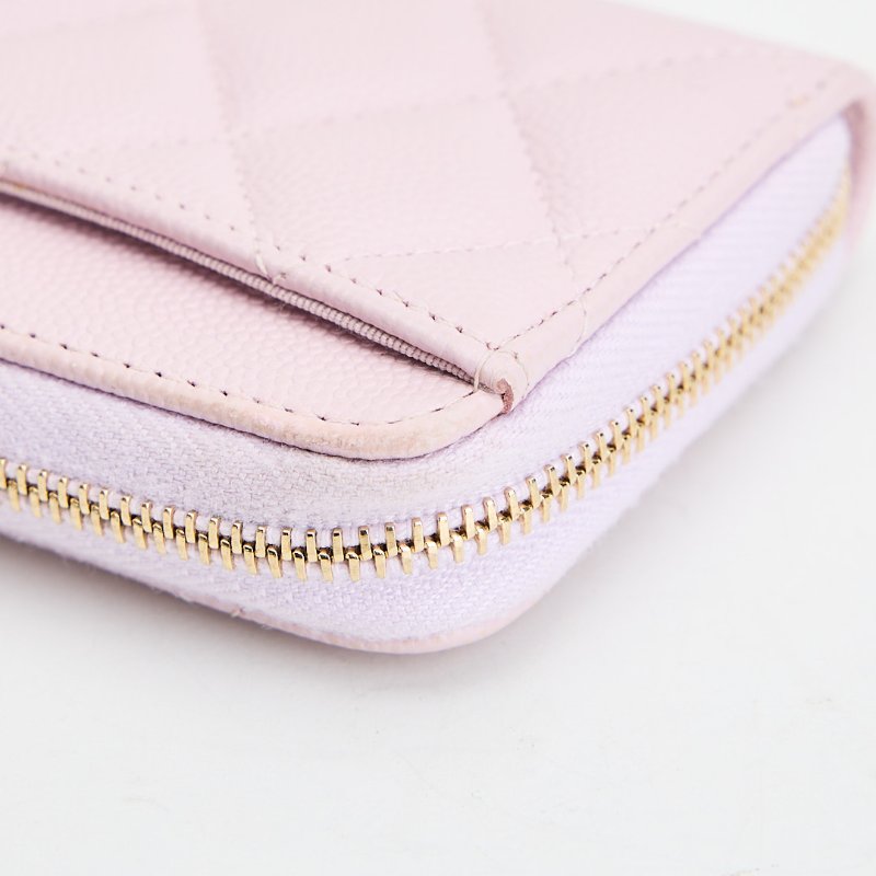 二手Chanel 新款拉鍊零錢包/粉色金釦-11