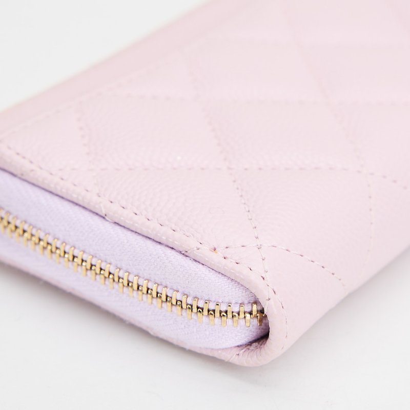 二手Chanel 新款拉鍊零錢包/粉色金釦-12