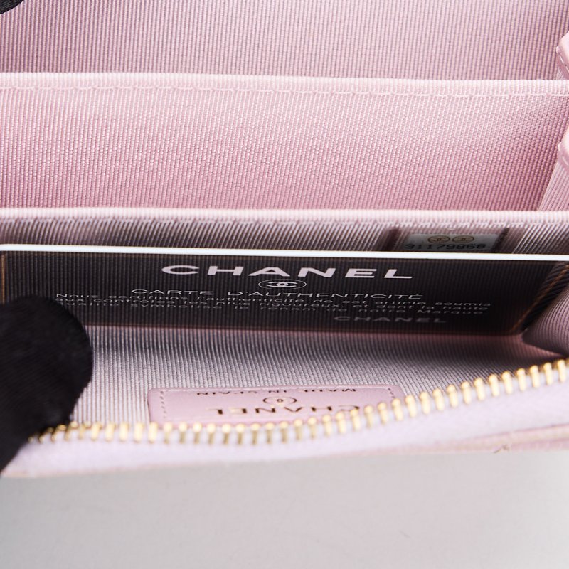 二手Chanel 新款拉鍊零錢包/粉色金釦-14