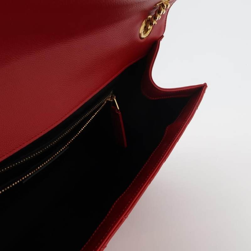 Saint Laurent Envelope 大號 牛皮 純色 V紋 絎縫 YSL標誌 單肩包-6