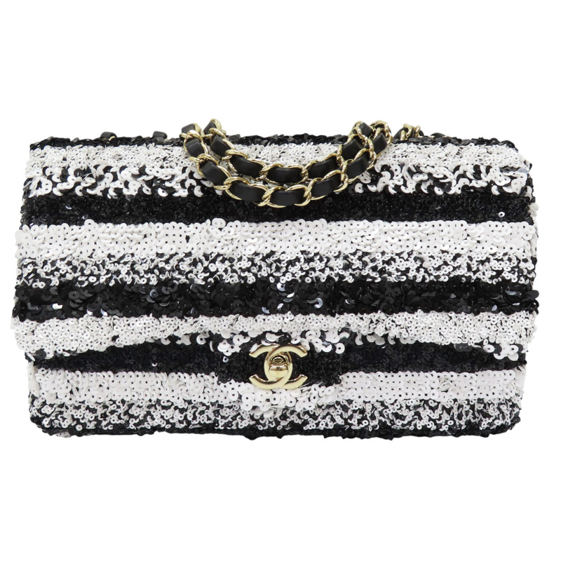 黑白亮片 COCO 25 鏈附肩背金扣-0