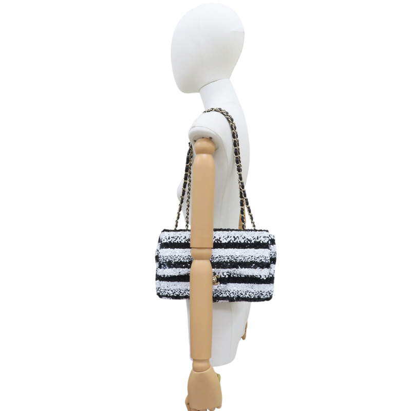 黑白亮片 COCO 25 鍊帶 肩背包 金扣-8