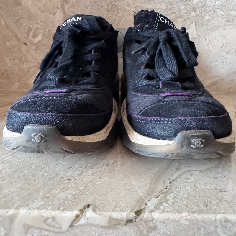 Chanel 編織斜紋軟呢球鞋 黑37.5號-1