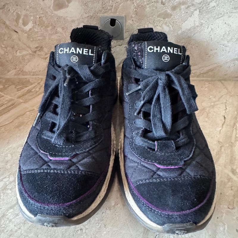 Chanel 編織斜紋軟呢球鞋 黑37.5號-8
