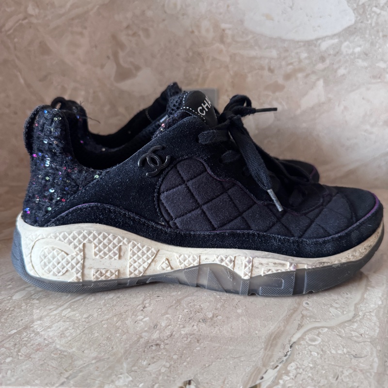 Chanel 編織斜紋軟呢球鞋 黑37.5號-14