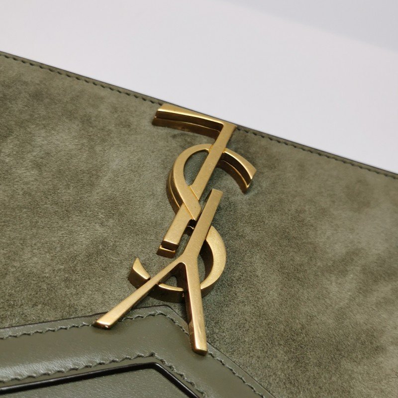 Saint Laurent Cassandra 牛皮 翻毛皮 YSL標誌 信封式翻蓋 斜背包 單肩包-13