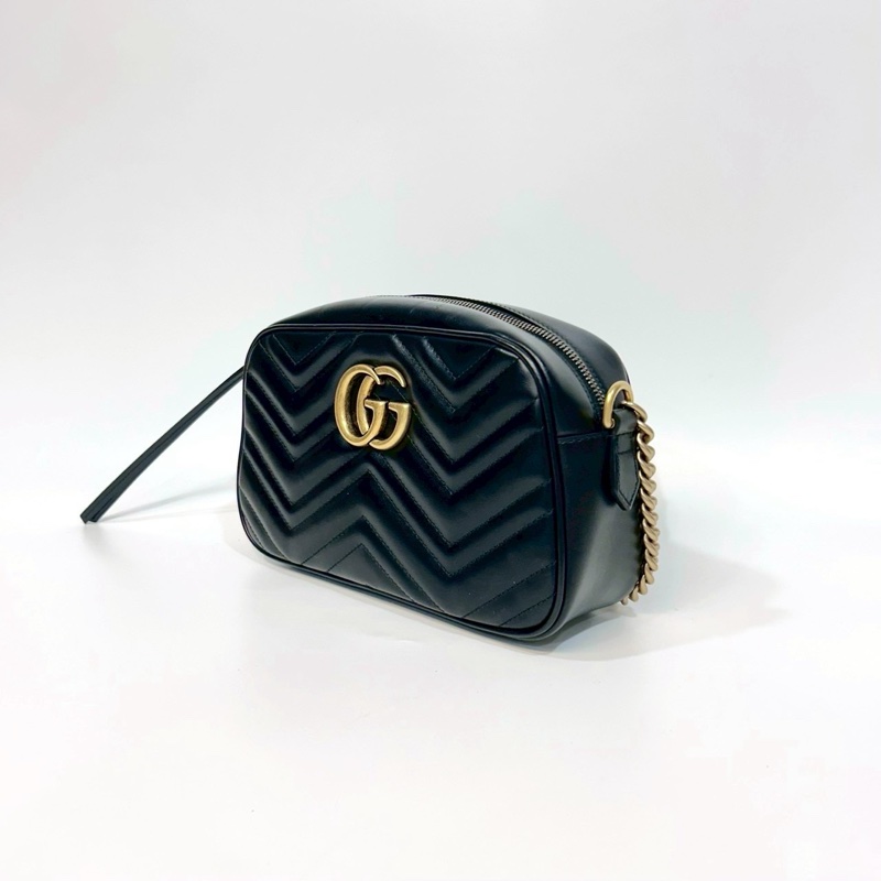 GUCCI黑金牛皮馬夢鏈條相機包24CM 447632-1