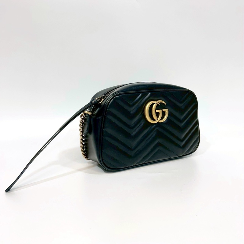 GUCCI黑金牛皮馬夢鏈條相機包24CM 447632-4