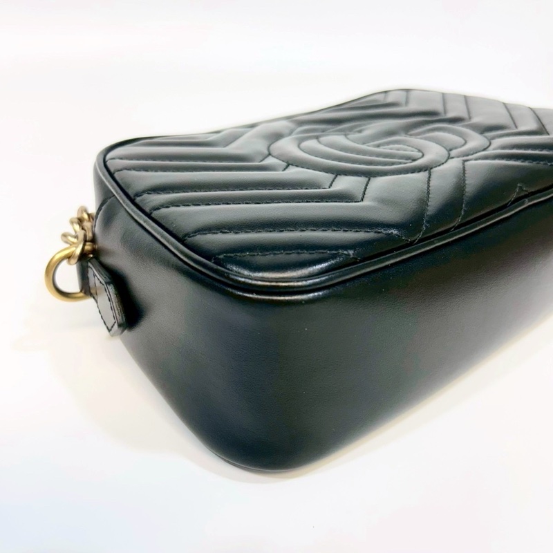 GUCCI黑金牛皮馬夢鏈條相機包24CM 447632-6