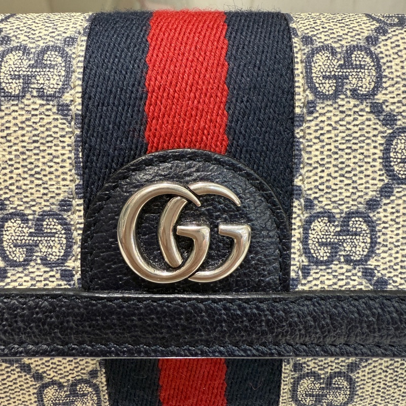 Gucci藍牛皮PVC Ophidia銀釦下蓋12卡長夾-1