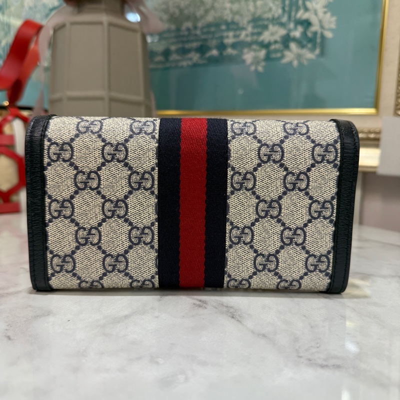 Gucci藍牛皮PVC Ophidia銀釦下蓋12卡長夾-2