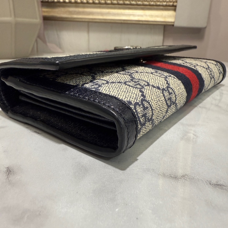 Gucci藍牛皮PVC Ophidia銀釦下蓋12卡長夾-3