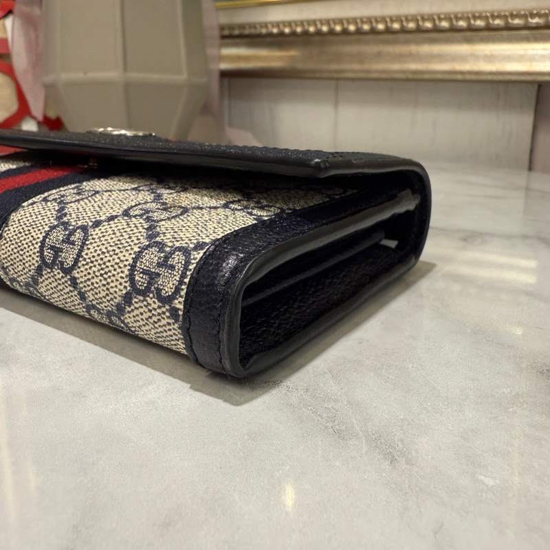 Gucci藍牛皮PVC Ophidia銀釦下蓋12卡長夾-4