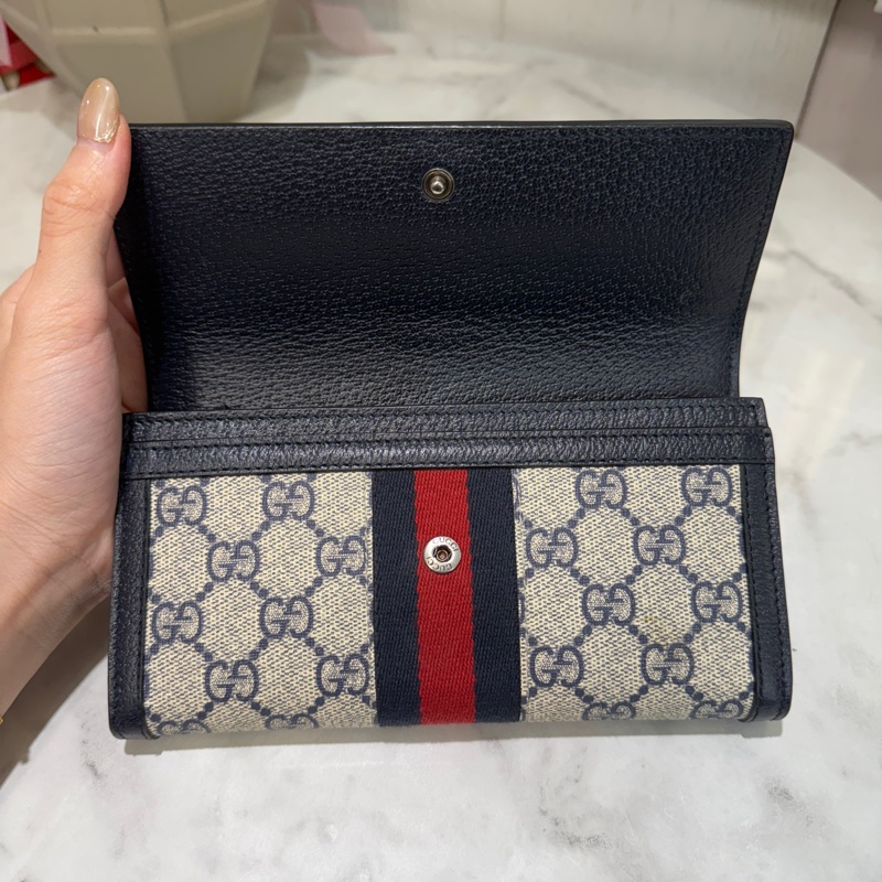 Gucci藍牛皮PVC Ophidia銀釦下蓋12卡長夾-5