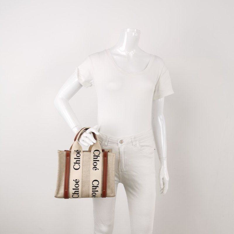 Chloe Woody 小號 牛皮 帆布 字母 Logo標誌 緞帶 手提包-1