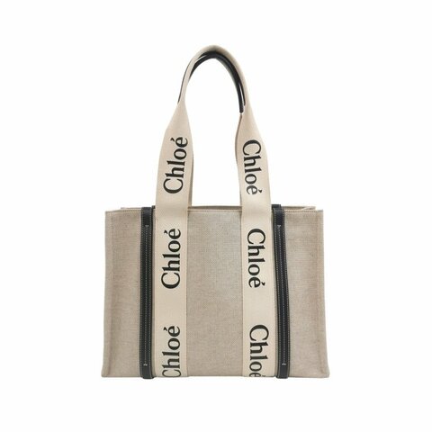 Chloe Woody 中號 牛皮 帆布 字母 Logo 標誌 緞帶 單肩包