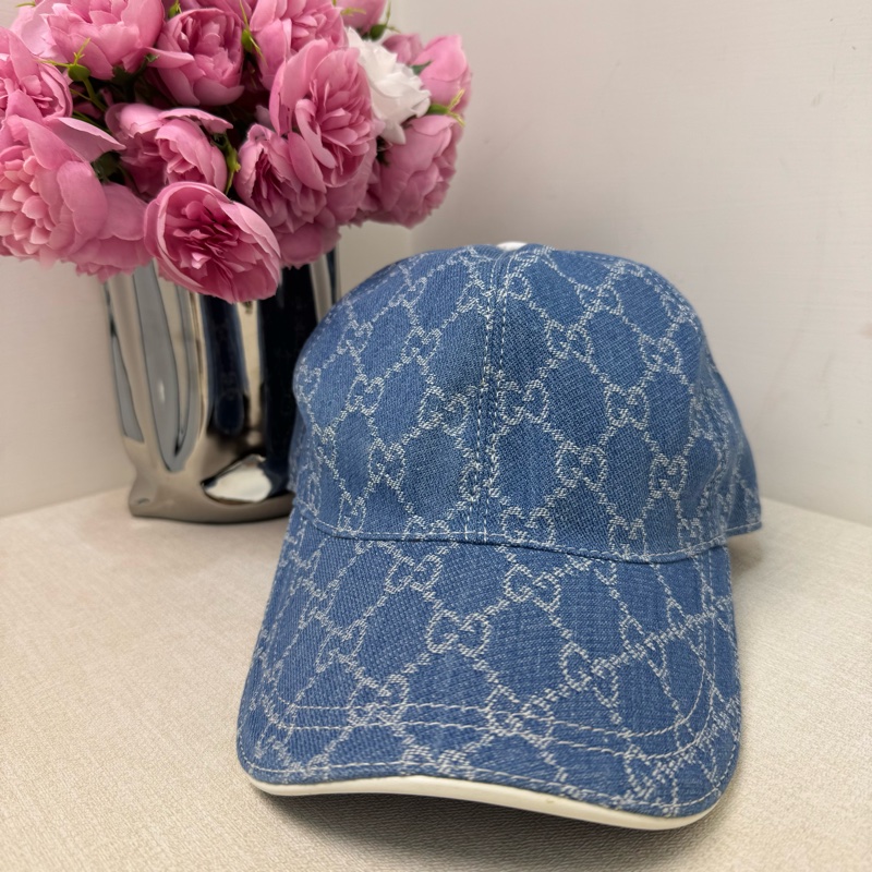 Gucci 牛仔藍 滿版老花 棒球帽-1