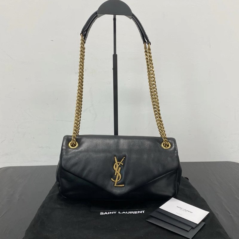 YSL Calypso黑金羊皮肩背斜背包 26*14*7 98新配件塵袋-3