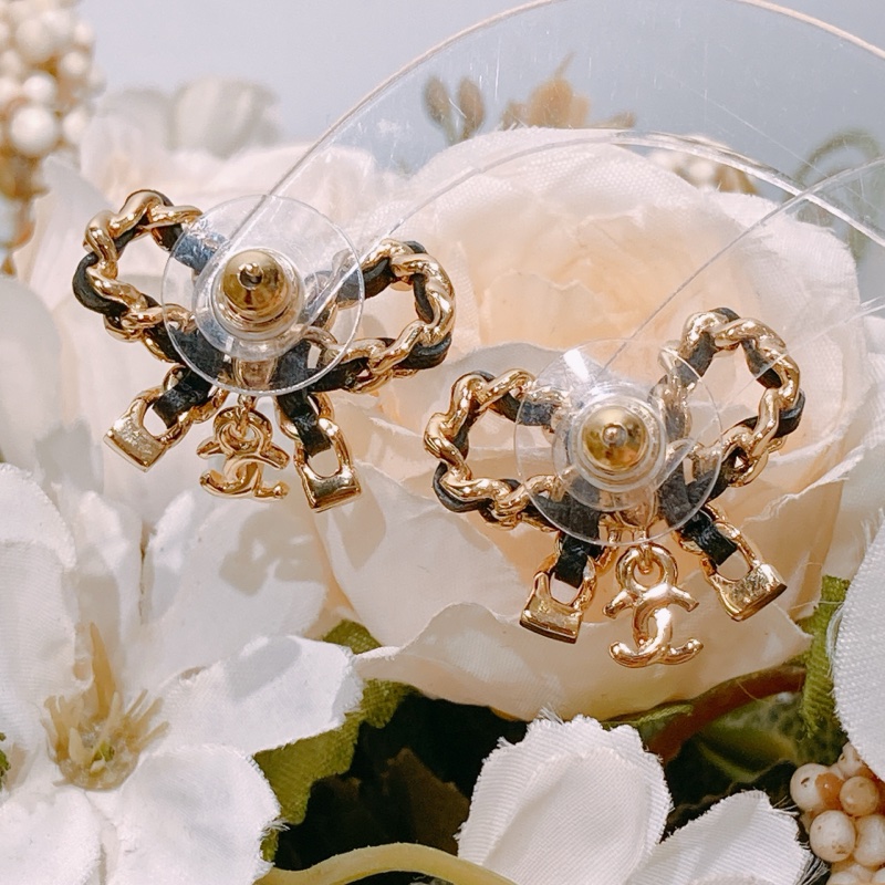 TW4426 Chanel 香奈兒蝴蝶結雙C耳環 經典皮穿鏈Leather Gold Bow CC Logo Earrings Black x GHW-2