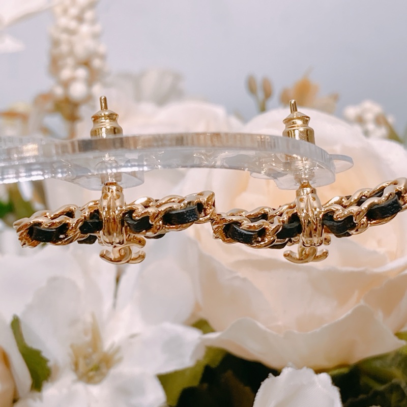 TW4426 Chanel 香奈兒蝴蝶結雙C耳環 經典皮穿鏈Leather Gold Bow CC Logo Earrings Black x GHW-3