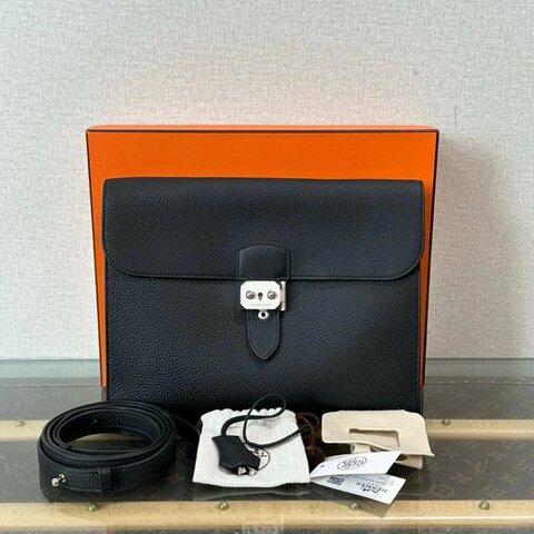 HERMES 新款黑銀sac adepeches29肩背斜背包 29*22*4 99新配件盒子小塵袋吊牌鑰匙