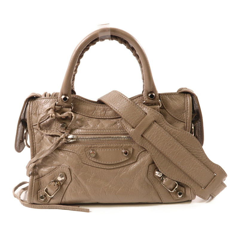 BALENCIAGA 牛皮皮革Mini City銀扣手挽肩背兩用袋-0
