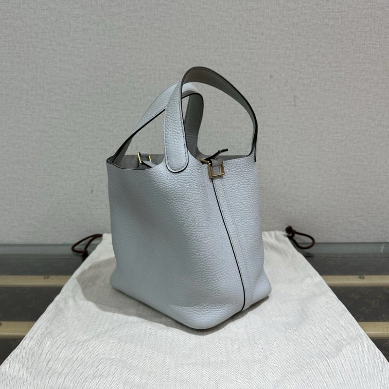 HERMES 聖杯藍金扣菜籃子18手提袋 18*18*13 99新配件盒子塵袋鑰匙鎖-3