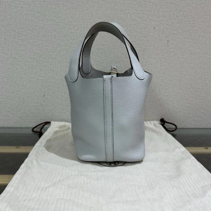 HERMES 聖杯藍金扣菜籃子18手提袋 18*18*13 99新配件盒子塵袋鑰匙鎖-7