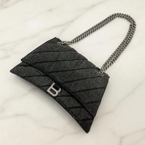 莉亞精品♡Balenciaga Crush  沙漏斜背包 黑灰牛仔 95新