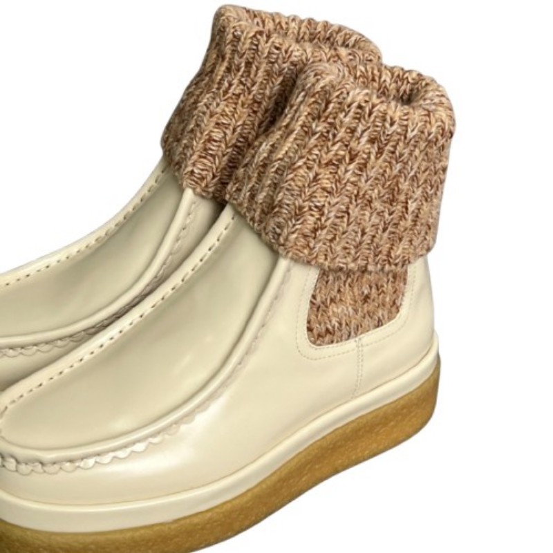 Chloé 奶白色羊毛針織皮革靴 38碼 秋冬季女鞋-1