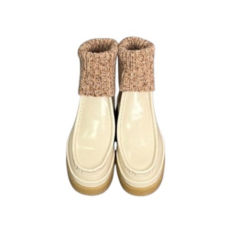 Chloé 奶白色羊毛針織皮革靴 38碼 秋冬季女鞋-2