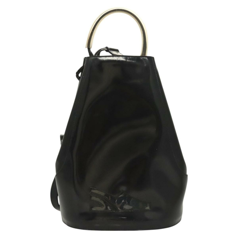 【日本直送】Salvatore Ferragamo Gancini 琺瑯黑金雙肩包 Auth 125955-12