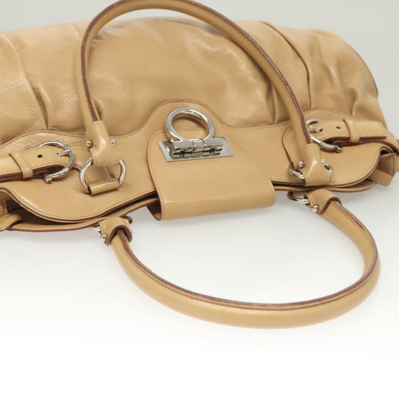 【日本直送】Salvatore Ferragamo Gancini 手提包 皮革 米色 銀色 正品 126621-5