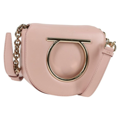 Salvatore Ferragamo Gancini 單肩包 皮革 粉紅金 正品 127475M