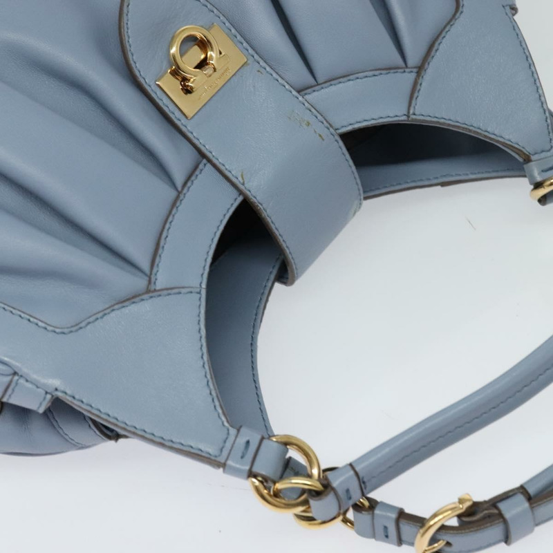 【日本直送】Salvatore Ferragamo Gancini 手提包 皮革 2way Blue Gold Auth 128064-5
