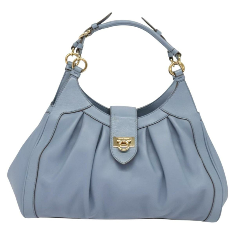 【日本直送】Salvatore Ferragamo Gancini 手提包 皮革 2way Blue Gold Auth 128064-12