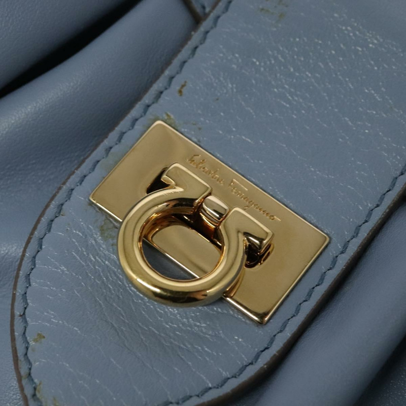 【日本直送】Salvatore Ferragamo Gancini 手提包 皮革 2way Blue Gold Auth 128064-16