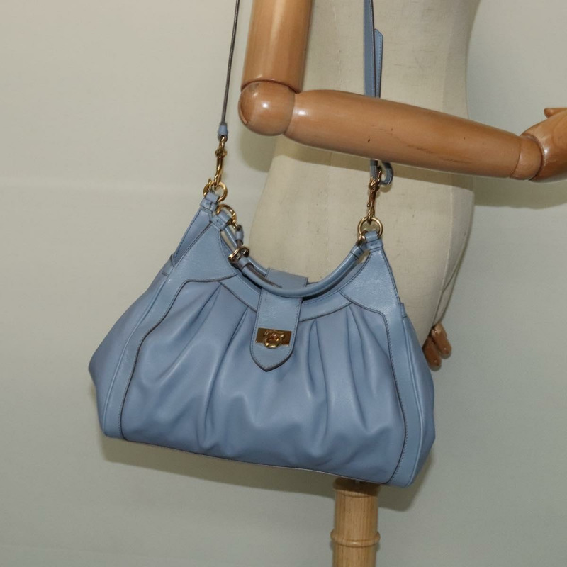 【日本直送】Salvatore Ferragamo Gancini 手提包 皮革 2way Blue Gold Auth 128064-21