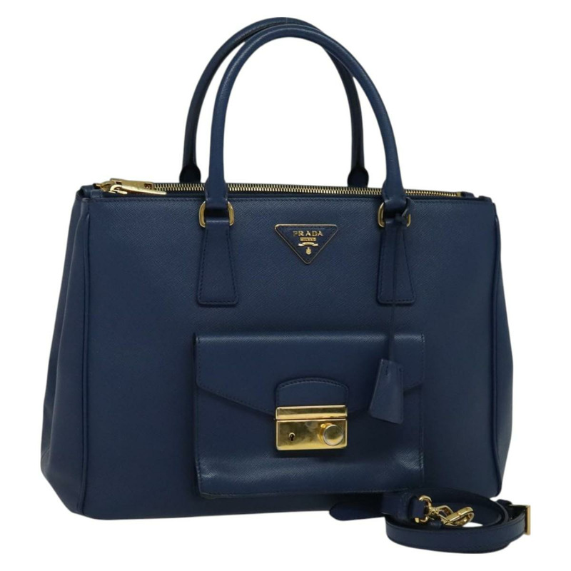 【日本直送】PRADA 手提包 Safiano 皮革 2way 藍色 金色 正品 125760-0